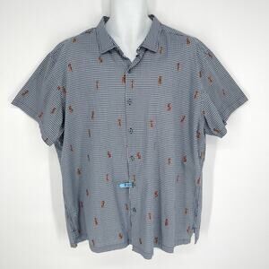 Tori Richard Mens Checked Camp Shirt Sz 2XL Hula Girl Cotton Aloha Navy White